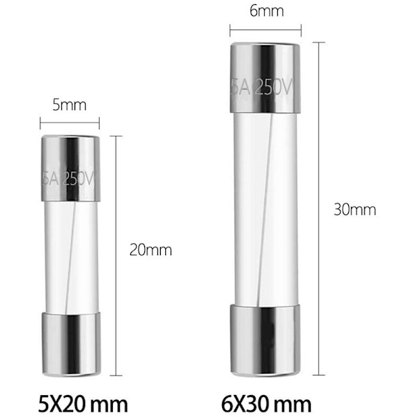 182 stk. 250V hurtigsmeltende sæt - 0,2A 0,5A 1A 2A 3A 5A 8A 10A 15A 20A 30AMP glaskombination (5 x 20mm og 6 x 30mm)