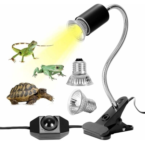Skildpadde Varmelampe Kit Krybdyr Varmelampe med 2 UVA UVB Pærer 25W 50W Lang Base Skildpaddelampe 360 Rotation til Skildpadde Krybdyr Firben Slanger Kamæleon