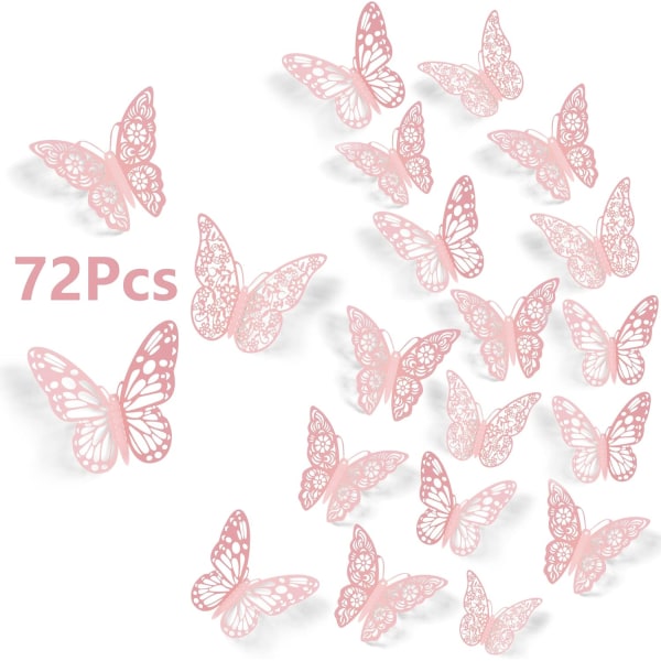 3D Butterfly Seinäkoristeet, 72 Kpl Irrotettavat Tarrat Seinäkoristeet Huoneen seinämaalaus juhlakakkujen koristeluun Metallinen Jääkaappi Tarra Lasten Makuuhuoneen lastenhuoneluokka