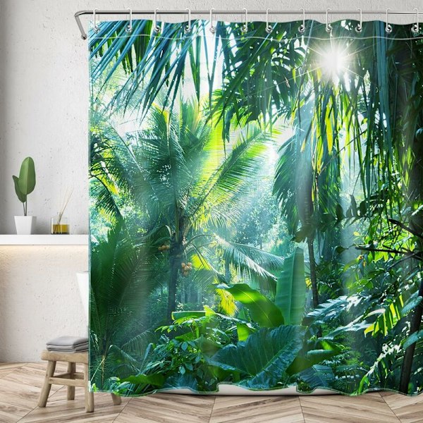 Duschdraperi 180x200cm Djungelskog, Tropiska Växter Gröna Bananblad Badrumsdraperi Vattentätt Mögelbeständigt Tvätbart Polyestertyg C