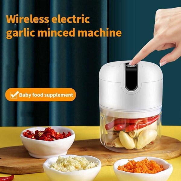 Liten elektrisk mathackare sladdlös uppladdningsbar, minimatberedare, bärbar hackare krossare vitlök grönsaker kött