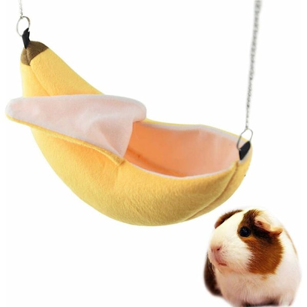 Hängande Hammockhus för Hamster med Banan Design Små Djur Bomullsbur Sovande Djurnäste Säng Råtta Hamster Leksaker Burgunga (Färg: Gul)
