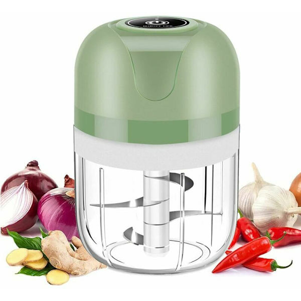 Sähköinen lihamylly, Mini sähköinen jauhin, 250 ml, Sähköinen keittiömylly USB-laturilla, Sipulimurskain 3 terällä