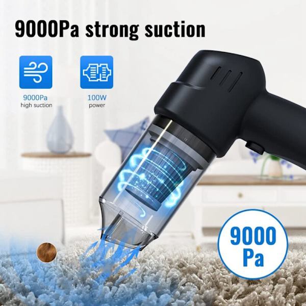 Mini käsikäyttöinen pölynimuri langaton, USB-ladattava, 9000Pa vahva imuteho lemmikkieläinten, auton, kodin ja toimiston puhdistukseen