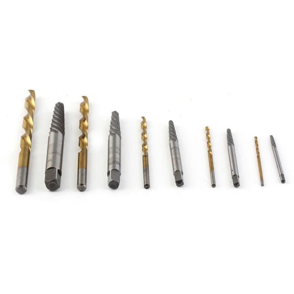 Tumutuklas ng Inch Drill Bit Extractor Assembly Set para sa Bolt Removal, 10Pcs Set, Screw Extractor Assembly Set