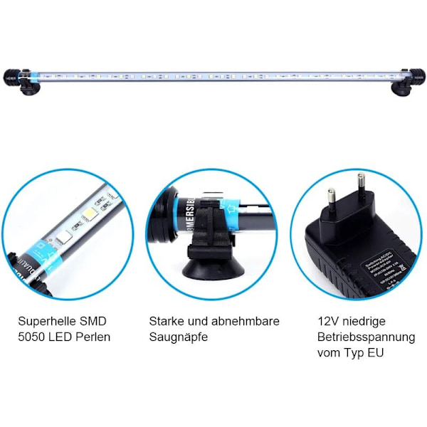 LED Akvariebelysning, Vandtæt LED Dragefisk Belysning, Blå & Hvid, 28cm