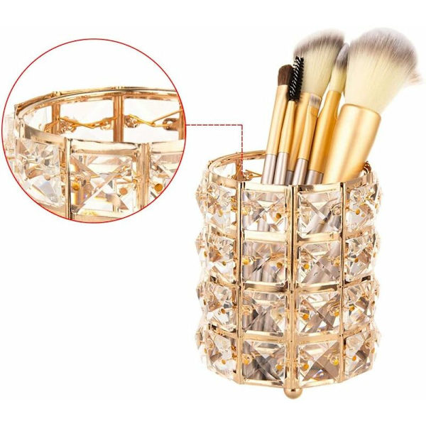 Krystal Makeup Pensel Organizer Spand Storage Holder Øjenbrynsblyant Pen Kop Værktøjer Beholder (Guld) -