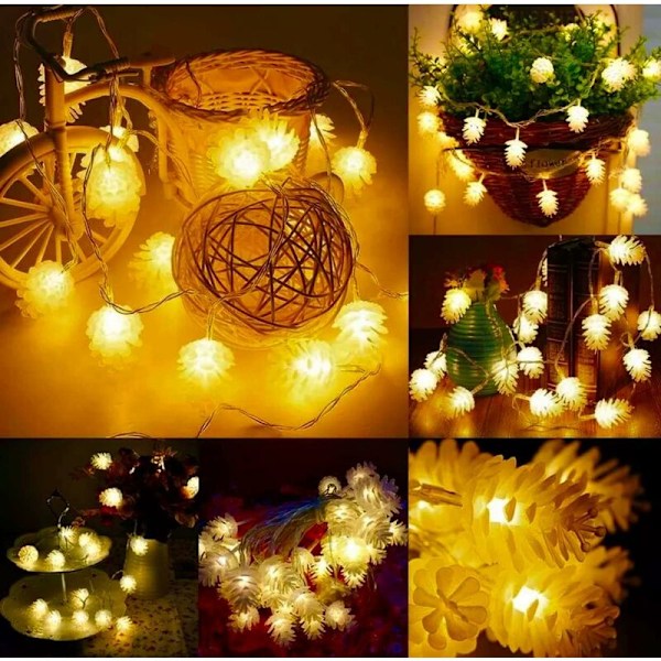 Pinjekongle Lyslenke, 6M 40LED Julelys for Juletreet, Vanntette Mini Innendørs Lysdekorasjon for Patio Hage Gjerder Trapper (Varmt