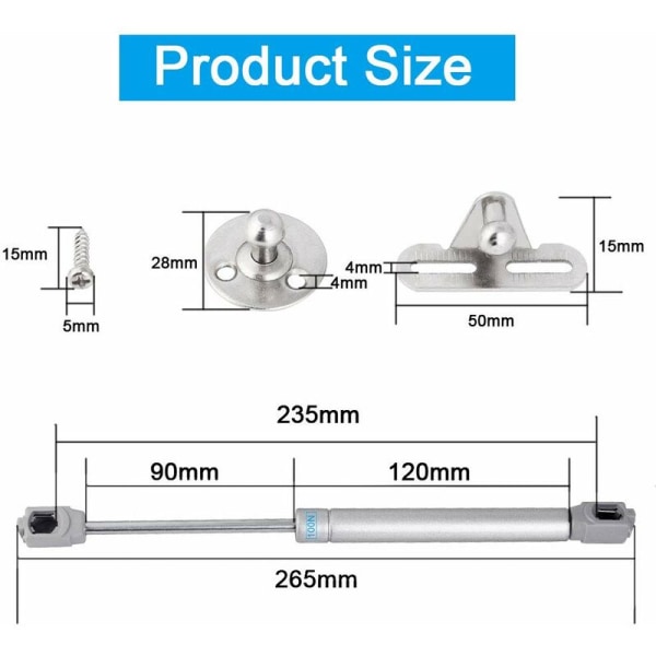 4 st hydrauliska gasfjädrar för skåpdörr, gasfjäder, klaffbeslag, gasfjäder 100N/10KG, gasfjäder, lyftdämpare för skåp, garderob