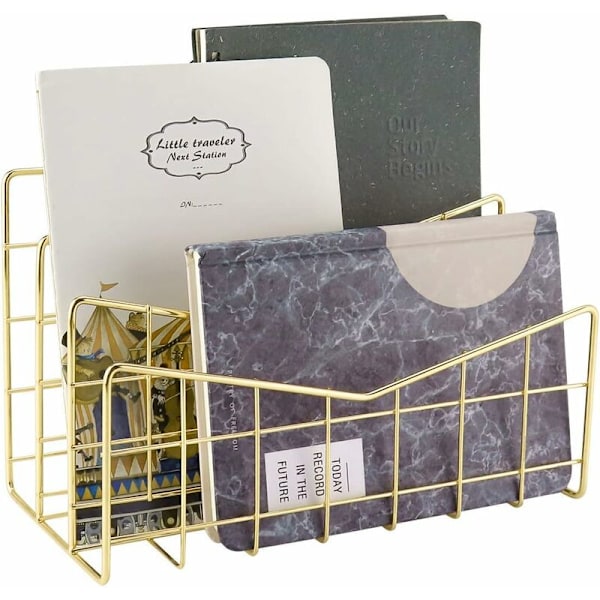 Brevkurv Papirbrett Rose Gull Skrivebord Organizer 3 Rom Organizer System Håndlaget Dokumentbrett Metall Dekorativ Oppbevaring Rom for Konvolutter