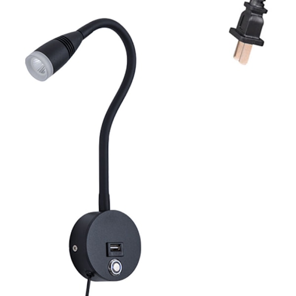 Veggmontert leselampe med USB-lading, berøringsdimmersbryter, LED-varmhvit lys