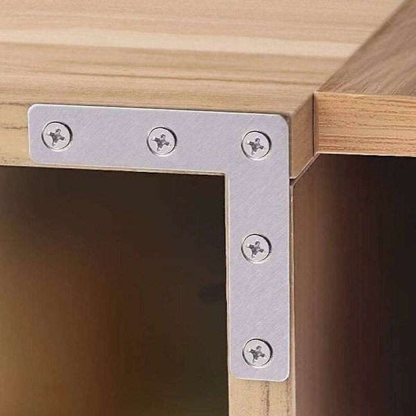 10-pack platta vinkelbeslag 80 x 80 x 1,5 mm Tjockare rostfritt stål L-formade platta beslag för fixering av trämöbler som bord och fönster och