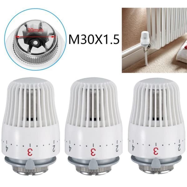 Sæt med 4 termostater, udskiftningshoved til M30 x 1,5 radiatorventil, termostaterventil til radiator,