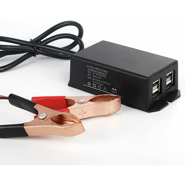 12V 24V till 5V USB-strömadapter, Vattentät Motorcykel Mobiltelefon Laddare USB Motorcykel Laddare Motorcykel USB Laddare Adapter med Alligator Clip