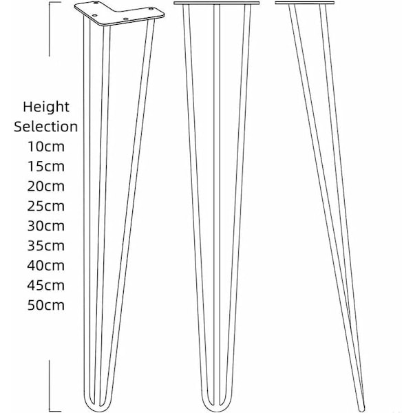 Sæt med 4 20 cm Hårnålsmøbelben - Metalbordben med skruer og gulvbeskyttere