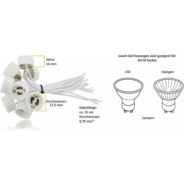 GU10-sokkel for LED og halogen, 20 stk. [Energiklasse A]