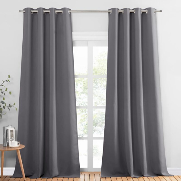 Mörkläggningsgardiner för sovrum - Dubbla termiskt isolerade fönstergardiner för hemmet / Tjockt, massivt tyg, set om 2, L 100 x H 130 cm, Grå