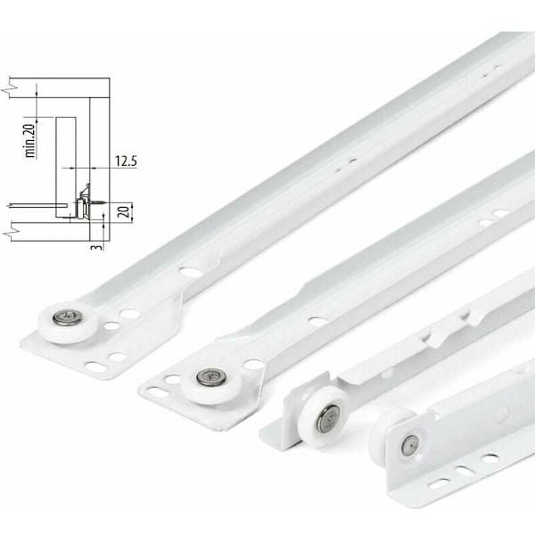 Lådglidskena 400mm - Set om 2 (1 par) Glidande Lådskenor, i Vit, Delvis Utdragbar Skensystem - Enkel Montering Glidande Lådsats