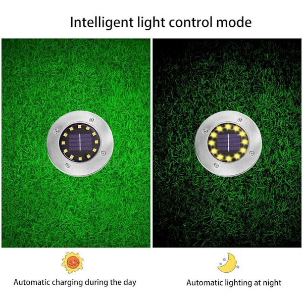 2-pack 12 LED Vattentäta Solcellsmarklampor för Trädgård, Gräsmatta, Uteplats, Gångväg, Uppfart