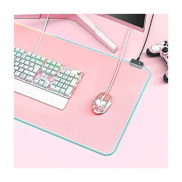 Wabjtam Pink RGB Gaming Musemåtte 31,5 x 12 Tommer Pc XL Stor Udvidet Lysende Skrivebordsunderlag med Skridsikker Gummibase til Computertastatur og Mus