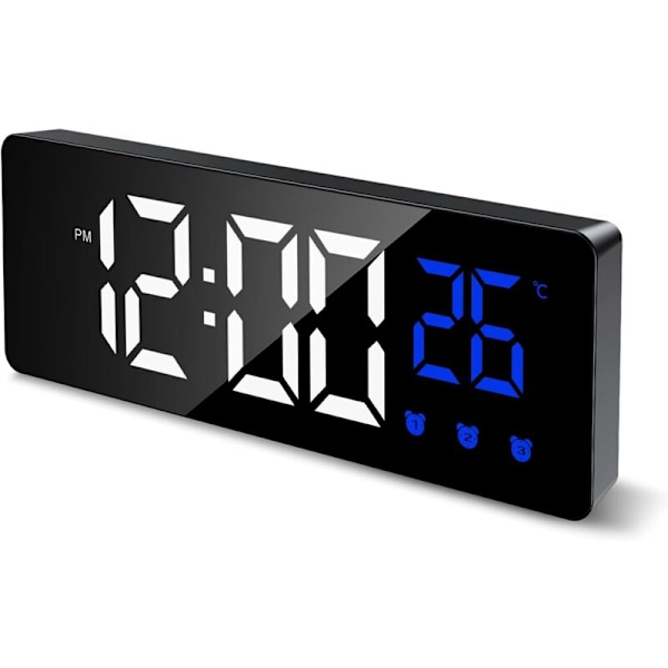 Digital väckarklocka, smart morgonväckarklocka med 3 larm och snooze-funktion, sängbordsklocka med LED-display som visar tid och temperatur
