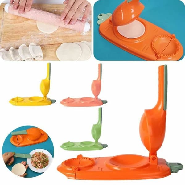 2 i 1 Dumpling Maker, Nytt Kjøkken Dumpling Making Tool, Manuell Dumpling Skin Mold for Baking Kaker (Klar Gul)