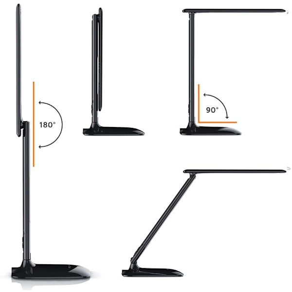 LED-skrivbordslampa med trådlös laddare, USB-laddningsport, justerbar hopfällbar bordslampa med klocka, alarm, datum, temperatur, 5-stegs dimbar belysning