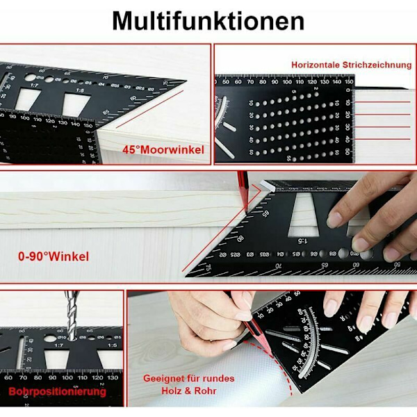 3D-kulmamitta alumiiniseoksesta, 45 ja 90 asteen kulmilla, ihanteellinen puuntyöstöön ja kolmiulotteisiin mittauksiin.