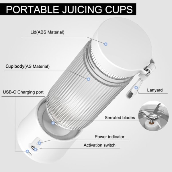 450ML Uppladdningsbar Mixer Fruktjuicer Mixer 6 Blad Bärbar Elektrisk Juicer Maker Frukt Blender Frukt Extraktorer-A