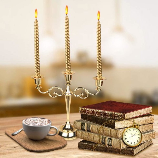 Metal lysestage 3-armet lysestage Antik søjle kandelaber lysestage Chic dekoration til bryllup dekoration (guld)
