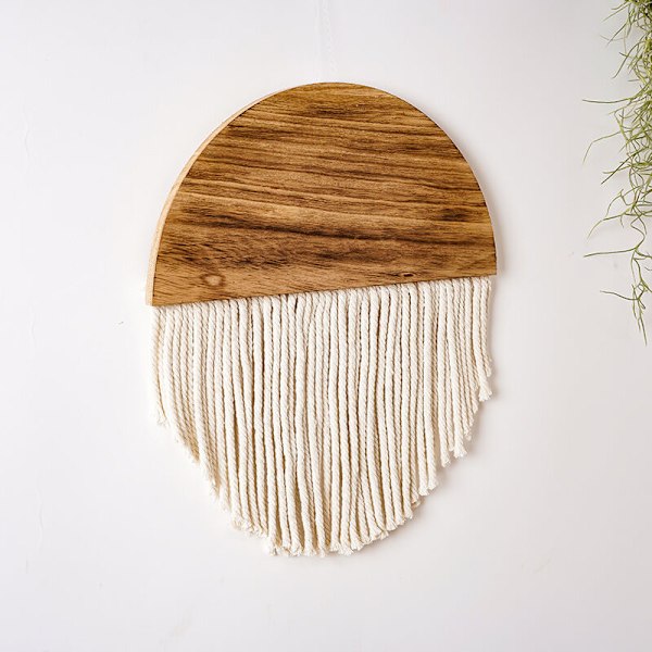 Dørgardin Macrame Væghængende Dekoration Boheme Halvcirkel Træplade Ornament med Lange Kvaster Håndlavet Trævæv Halvcirkel Træhylde f