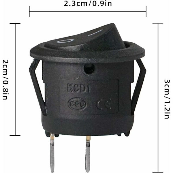 10 st runda vippströmbrytare spärr SPST strömbrytare knapp 2 stift AC 6A/ 125V 3A/ 250V för bil, lastbil, båt