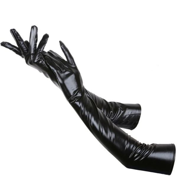 Sexede flerfarvede lakhandsker lange cosplay-kostumetilbehør sorte stramme lange handsker poledance-performancehandsker