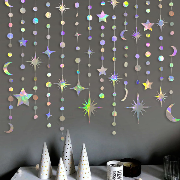 Regnbågsskimrande stjärnmåne Polka-dot girland festdekorationskit Hängande halvmåne och glimmande Little Star Streamers Bunting Banner Barn 1:a födelsedag