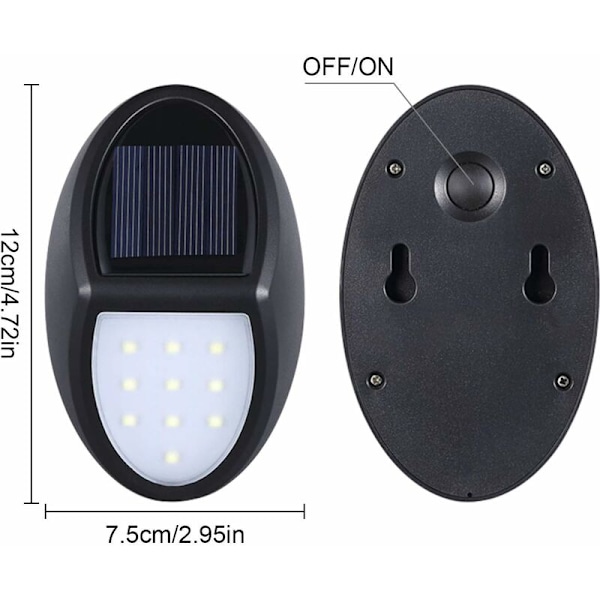 Udendørs Solcellelampe, 2 pak 10 LED Solcelle Vægl lampe Led, IP65 vandtæt solcelle udendørs belysning med skumrings sensor til terrasse, have, gård, trapper [