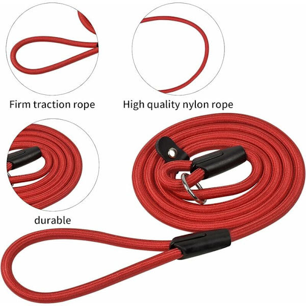 Deler Hundekobbel Tau, Nylon Hundekobbel, Mykt Sterkt Tau, Anti-Trekk Kobbel, Hundetreningskobbel, Halsbånd Hundekobbel for Små Mellomstore Hunder (Svart+Rød)