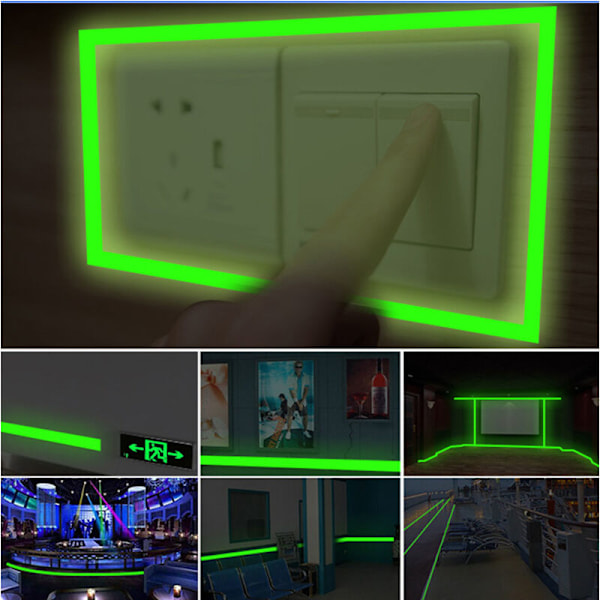 2 Ruller Fluorescerende Selvklebende Lysende Tape Vanntett Avtakbar Limtape Gløder i Mørket for Trapper Scene Sykkel Soverom Garasje - 3cm x 3m