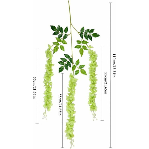 Konstgjorda Blommor, 24 Stycken Konstgjorda Falska Wisteria Vine Hängande Silkeblommor Hem Bröllop Fest Dekoration (24 Stycken, 110cm/Varje Sträng, Grön)