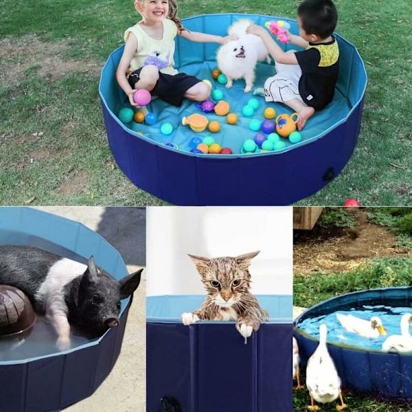 Miljövänlig hopfällbar PVC-pool för husdjur, hundbadkar, kattpool, 20 x 80 cm - blå