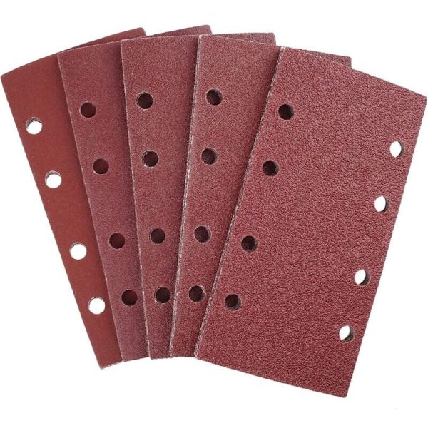 25 stycken slippapper för excenterslip 93 x 185 mm, 8 hål, rektangulärt slippapper med korn 40/60/80/120/240 i aluminiumoxid, perfekt för slipning