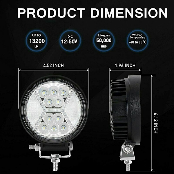 2 kpl LED-työvalot 12v, 132W pitkän kantaman LED-ajovalot moottoripyörään 4x4 LED-sumuvalot peruutus LED-työvalot traktoriin, veneeseen, kuorma-autoon, autoon