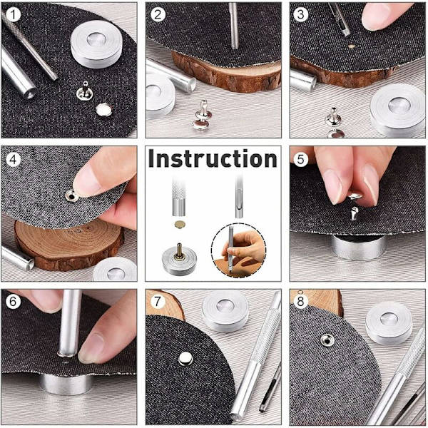 Lädernit 480 Set 3 Storlekar Dubbla Nit Metallrörnit med 3 st Fästverktyg och Stans Tång för DIY Läderhantverk Ersättningsnit