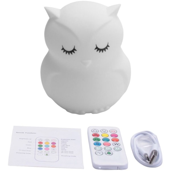 Ugle LED Nattelys Touch Sensor Fjernbetjening 9 Farver Justerbar Timer Genopladelig Silikone Lampe