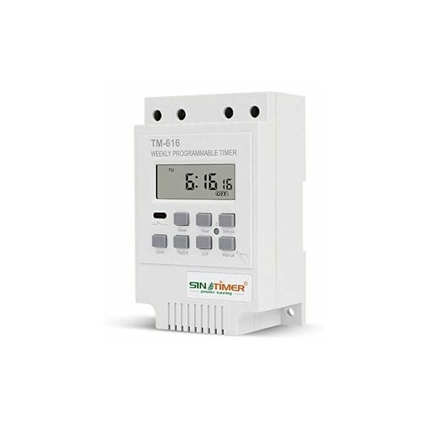 TM616 Relæafbryderprogrammer, 12V Elektrisk Ugentlig Timeur med Digital LCD-Skærm - Hvid
