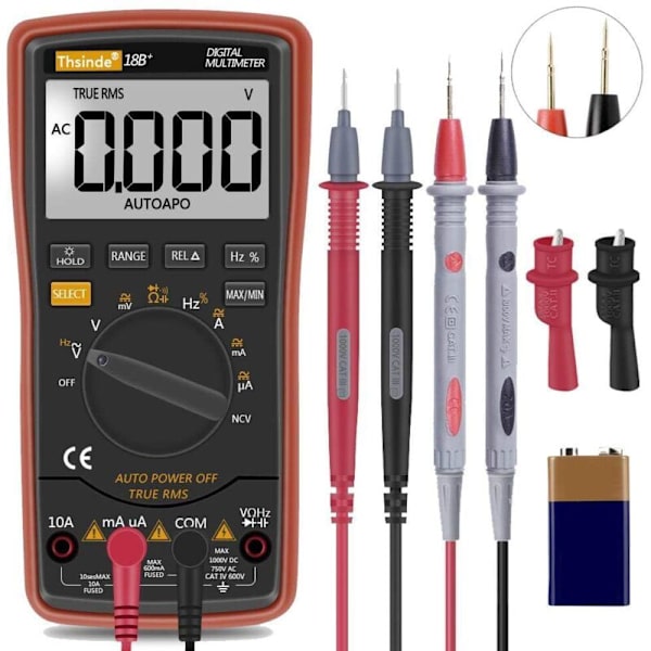 TRMS 6000 Auto Range Digital Multimeter med Batteri Alligator Klemmer, Testledninger, AC/DC Spænding/Tælling, Spændingsalarm, Amp/Ohm/Volt Multi-Tester/Diod