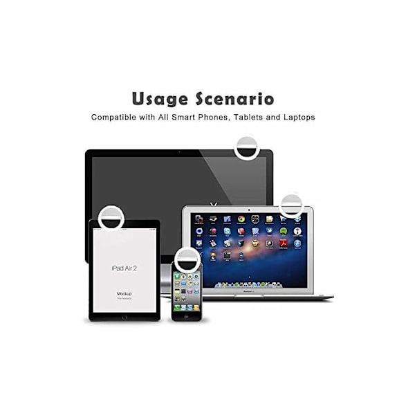 LED-selfievalo Samsung Galaxy-, Sony- ja muille älypuhelimille - Selfie-kiinnikevalo, latautuva, himmennettävä, kannettava täyttövalo kannettaville tietokoneille