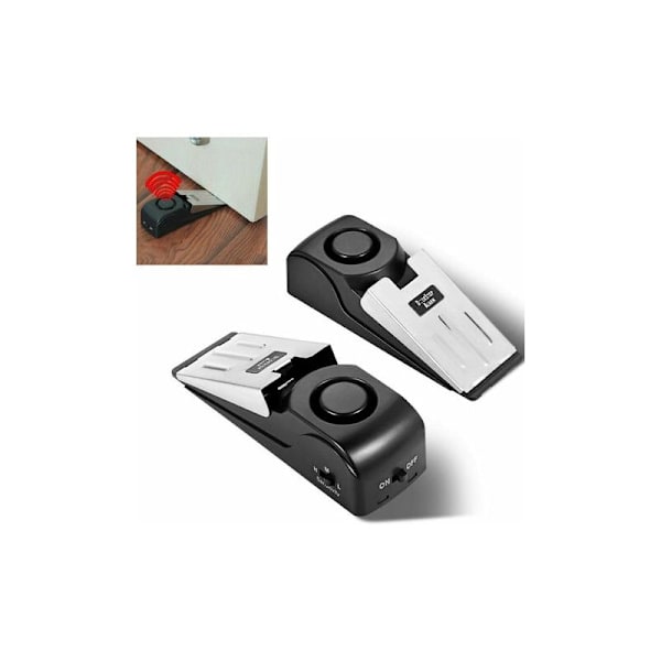 Mini trådlöst dörrstopplarm, 2-pack kilformat dörrstopp blockeringssäkerhetssystem med 120dB siren -