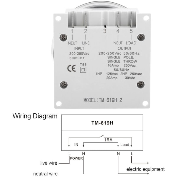 16A Ugentlig Timer Programmerbar Ugeklokke Relækontakt med Støvcover til Husholdningsapparater Lamper Displaypanel (220V)