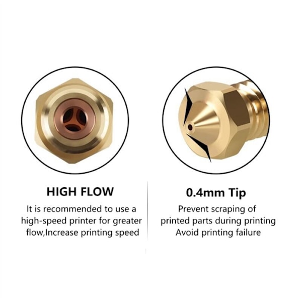 3 kpl CHT Volcano-suuttimia 0,4 mm messinkiä, korkea virtaus, kolme silmää, tulostuspää 3D-tulostimen tarvikkeille 3 1,75 mm