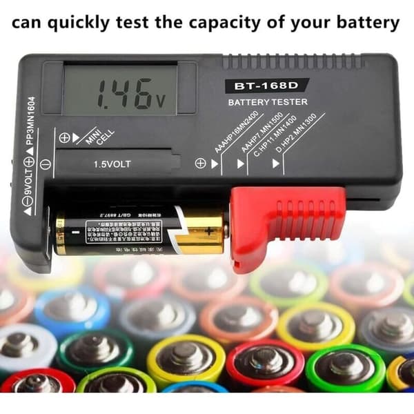 Digital batteritester, Universal batteritester, batteritester, til AA, AAA, C, D, PP3, 9V, 1,5V, knapcelle batterier - Fungerer uden batterier